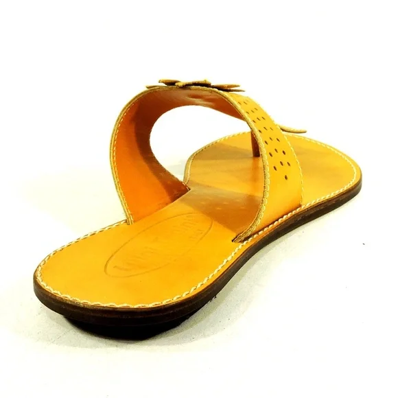 LUIGI TRAINI 🇮🇹 WOMEN'S ORANGE SOFT LEATHER SUMMER FLAT SANDALS - Picture 5 of 8